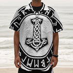 Black And White Mjolnir Print Textured Short Sleeve Shirt