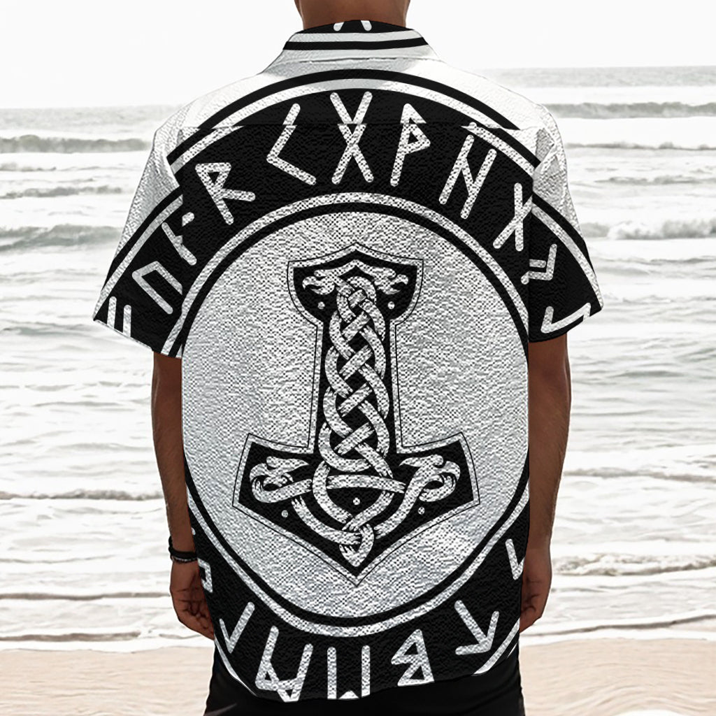 Black And White Mjolnir Print Textured Short Sleeve Shirt