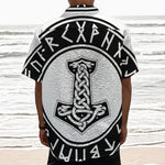 Black And White Mjolnir Print Textured Short Sleeve Shirt