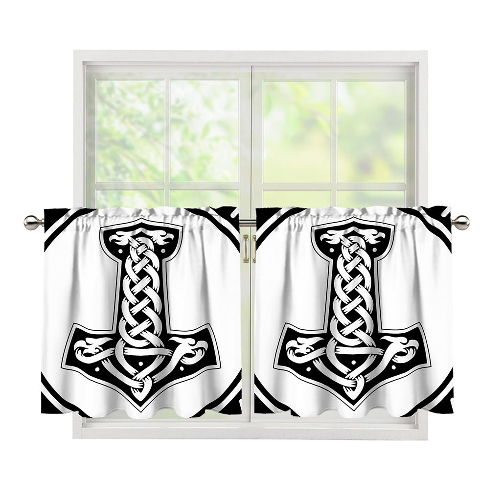 Black And White Mjolnir Print Tier Curtains