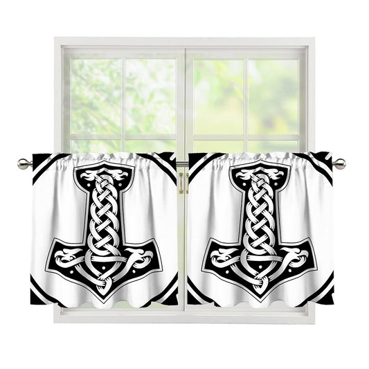 Black And White Mjolnir Print Tier Curtains