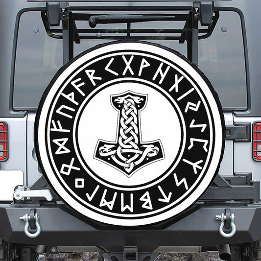 Black And White Mjolnir Print Tire Cover