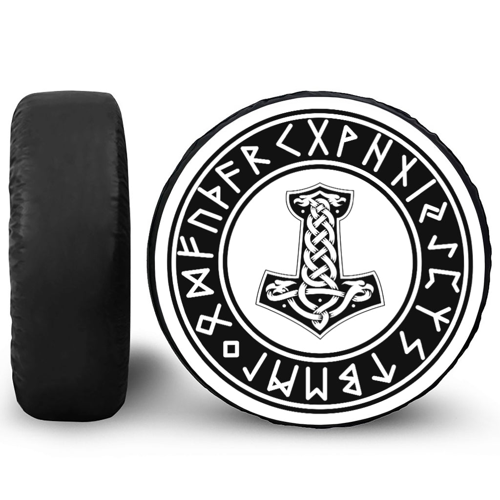 Black And White Mjolnir Print Tire Cover