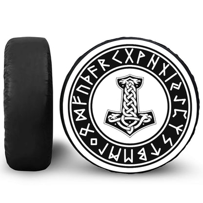 Black And White Mjolnir Print Tire Cover