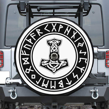 Black And White Mjolnir Print Tire Cover With Camera Hole