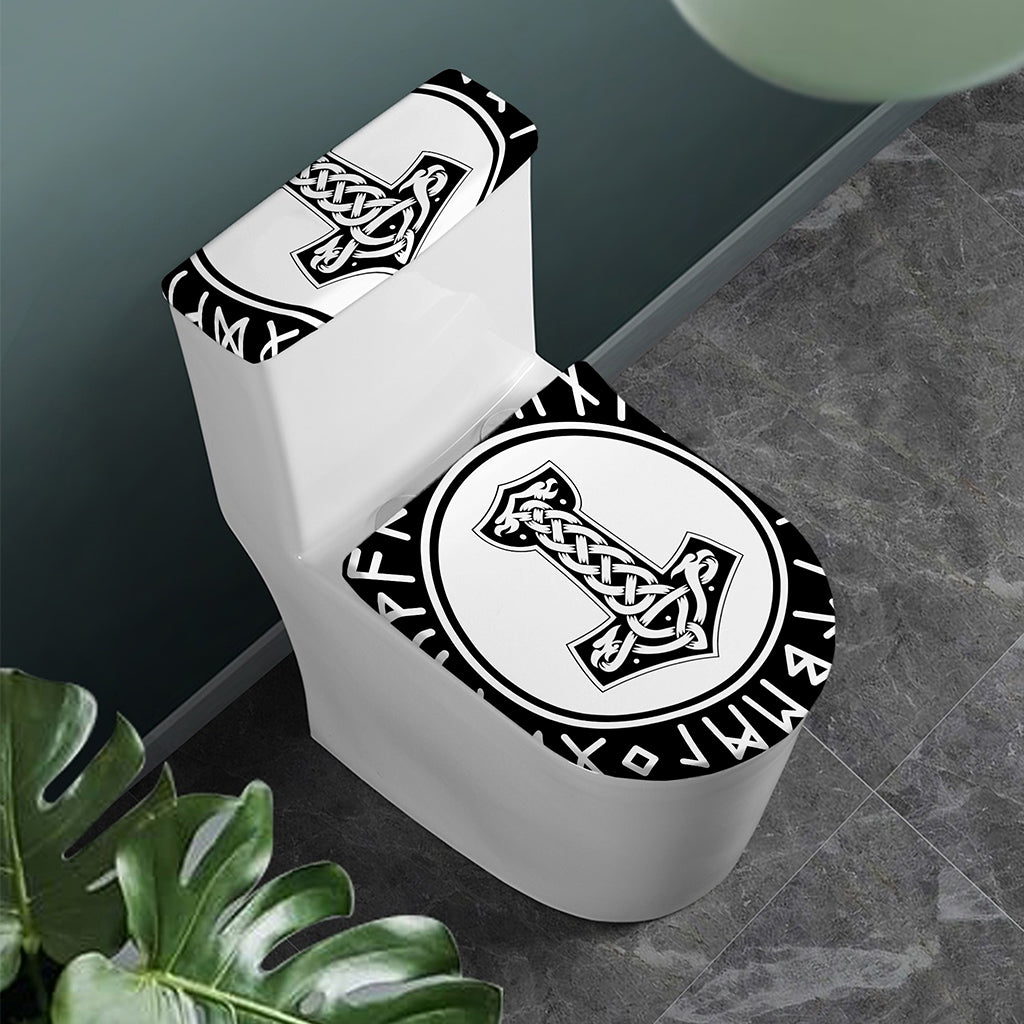 Black And White Mjolnir Print Toilet Lid And Tank Cover Set