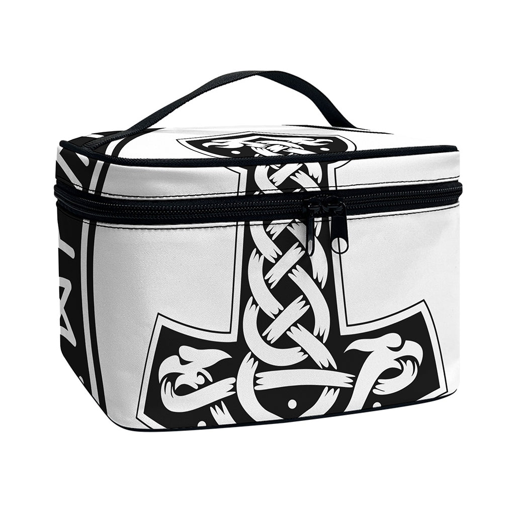 Black And White Mjolnir Print Travel Makeup Bag