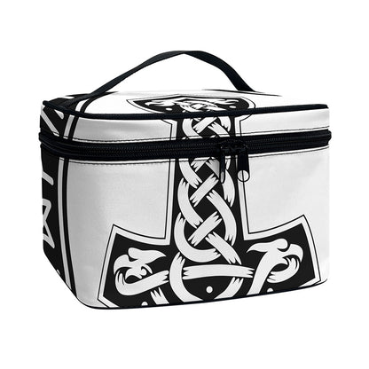 Black And White Mjolnir Print Travel Makeup Bag