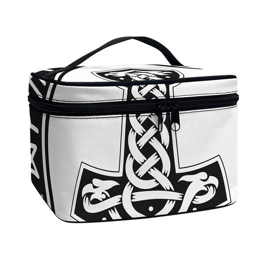 Black And White Mjolnir Print Travel Makeup Bag