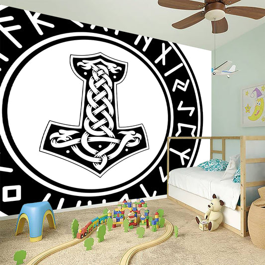 Black And White Mjolnir Print Wall Sticker