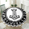 Black And White Mjolnir Print Waterproof Round Tablecloth