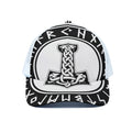 Black And White Mjolnir Print White Mesh Trucker Hat