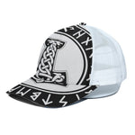 Black And White Mjolnir Print White Mesh Trucker Cap