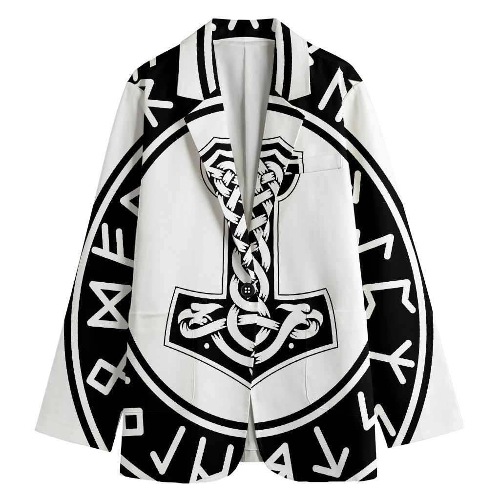 Black And White Mjolnir Print Women's Blazer