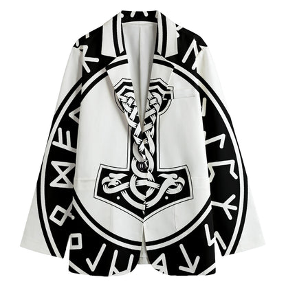 Black And White Mjolnir Print Women's Blazer
