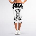 Black And White Mjolnir Print Women's Capri Leggings