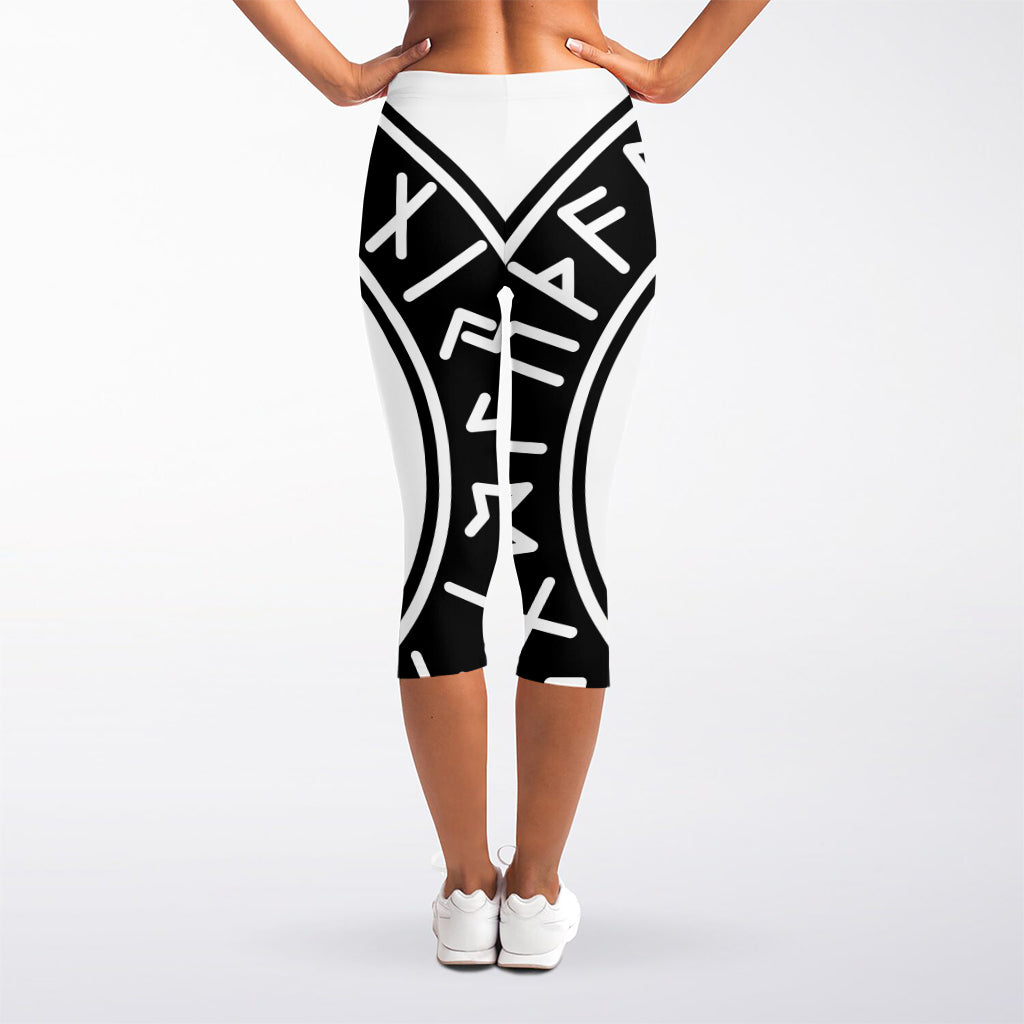 Black And White Mjolnir Print Women's Capri Leggings