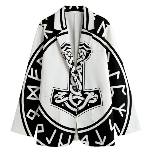 Black And White Mjolnir Print Women's Cotton Blazer