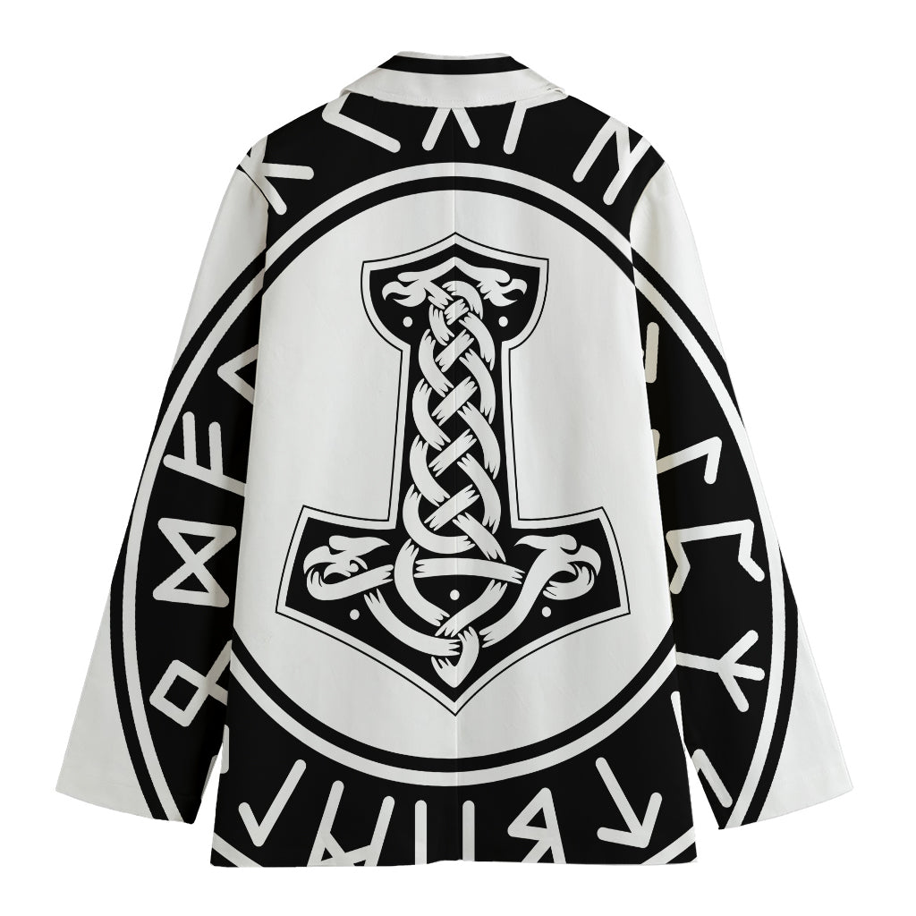 Black And White Mjolnir Print Women's Cotton Blazer