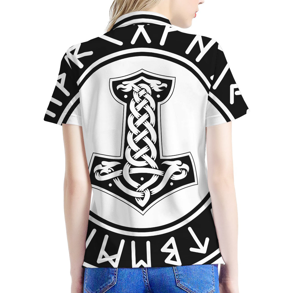 Black And White Mjolnir Print Women's Polo Shirt