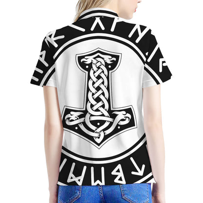 Black And White Mjolnir Print Women's Polo Shirt