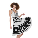 Black And White Mjolnir Print Women's Sleeveless Dress