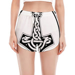 Black And White Mjolnir Print Women's Split Running Shorts