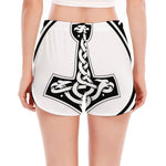 Black And White Mjolnir Print Women's Split Running Shorts