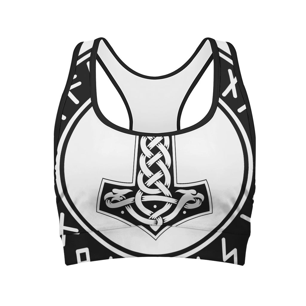Black And White Mjolnir Print Women's Sports Bra