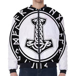 Black And White Mjolnir Print Zip Sleeve Bomber Jacket