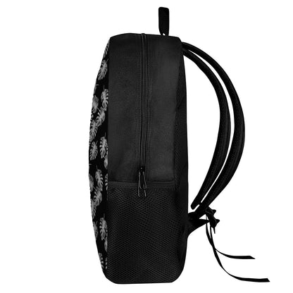 Black And White Monstera Pattern Print 17 Inch Backpack