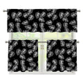 Black And White Monstera Pattern Print 3 Piece Kitchen Curtains