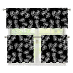 Black And White Monstera Pattern Print 3 Piece Kitchen Curtains
