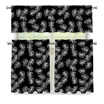 Black And White Monstera Pattern Print 3 Piece Kitchen Curtains