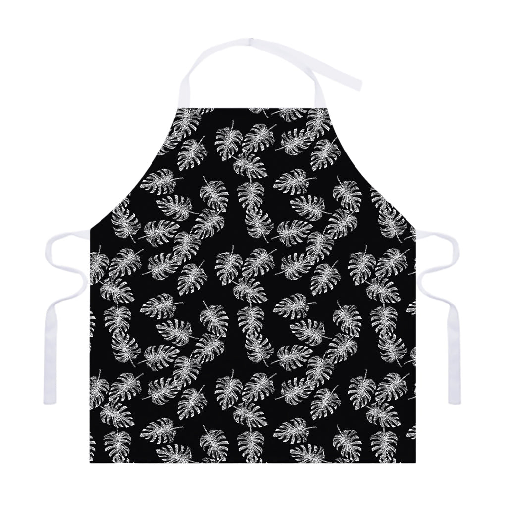 Black And White Monstera Pattern Print Adjustable Apron