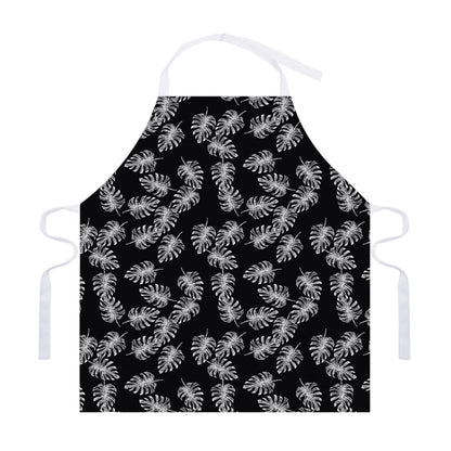 Black And White Monstera Pattern Print Adjustable Apron