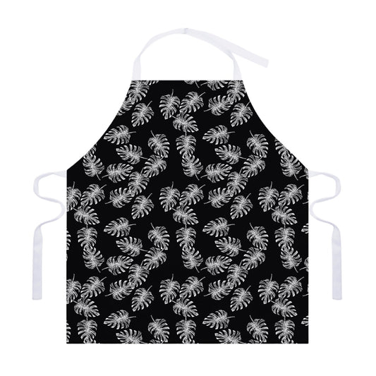 Black And White Monstera Pattern Print Adjustable Apron