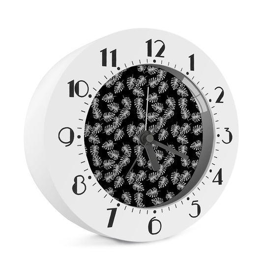 Black And White Monstera Pattern Print Alarm Clock