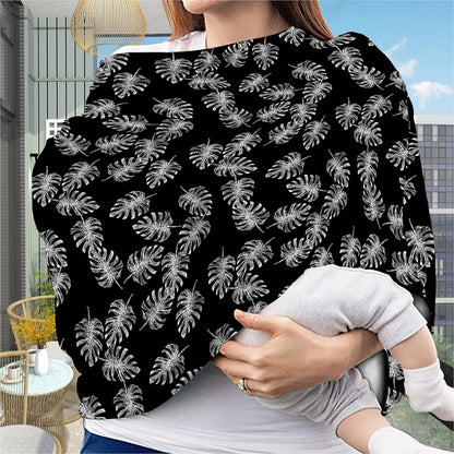 Black And White Monstera Pattern Print Baby Seat Cover