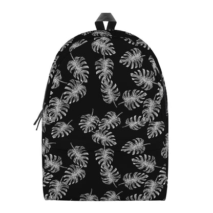 Black And White Monstera Pattern Print Backpack