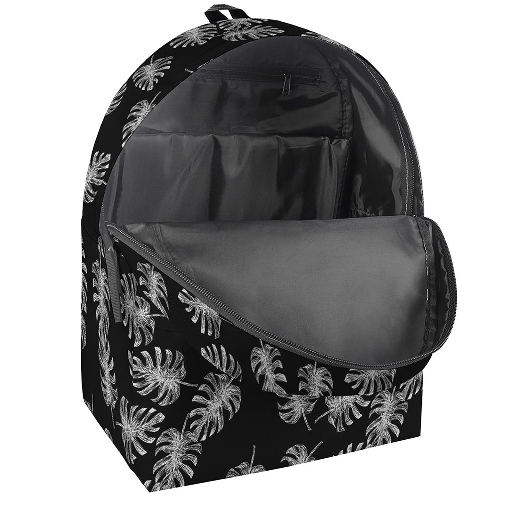 Black And White Monstera Pattern Print Backpack