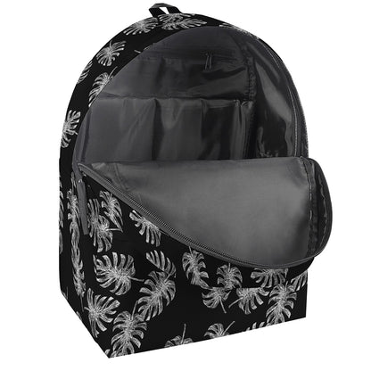 Black And White Monstera Pattern Print Backpack