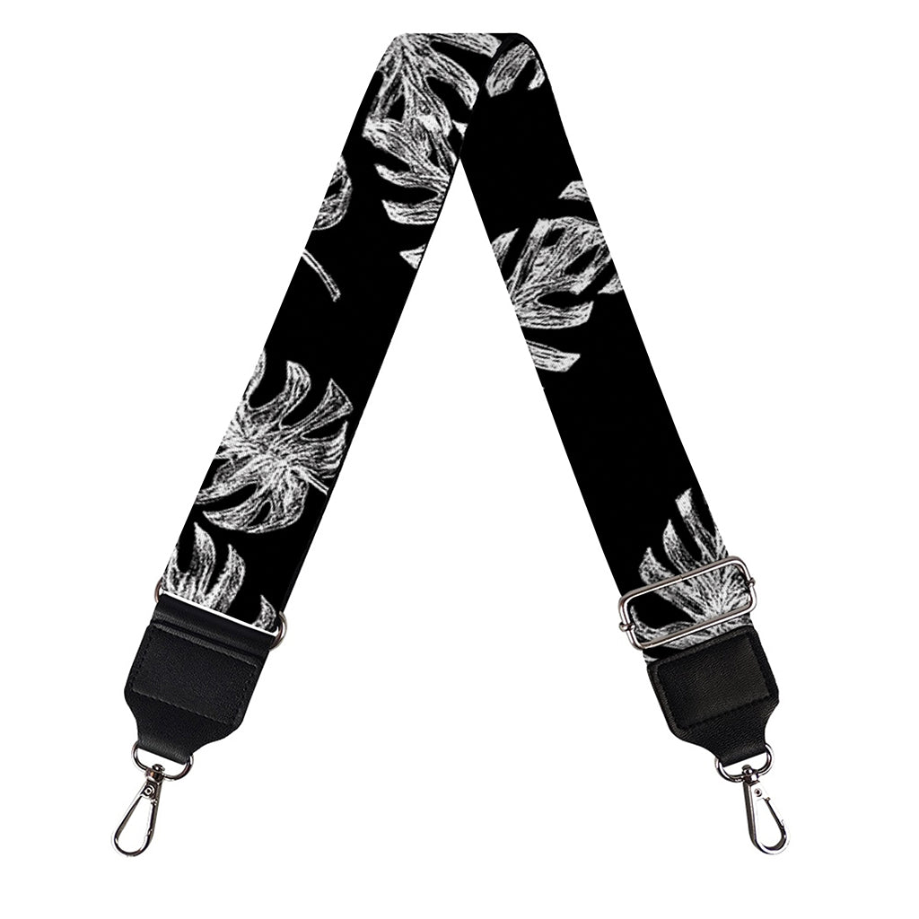 Black And White Monstera Pattern Print Bag Strap