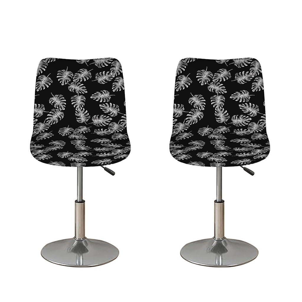 Black And White Monstera Pattern Print Bar Stool Covers