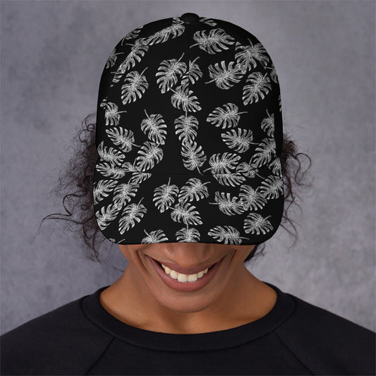 Black And White Monstera Pattern Print Baseball Cap