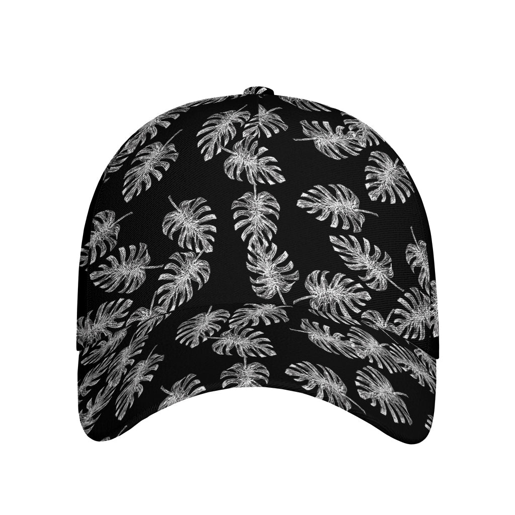 Black And White Monstera Pattern Print Baseball Cap