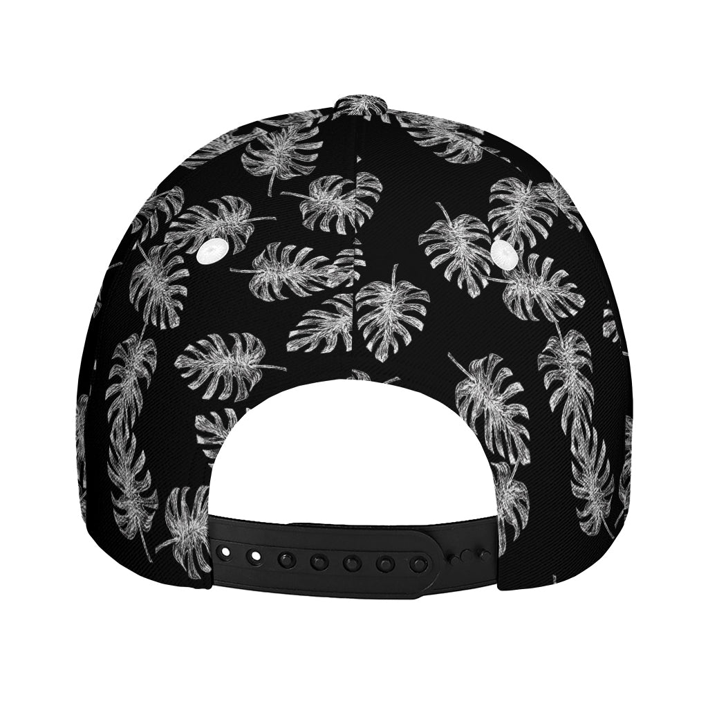 Black And White Monstera Pattern Print Baseball Cap