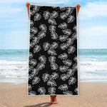 Black And White Monstera Pattern Print Beach Towel