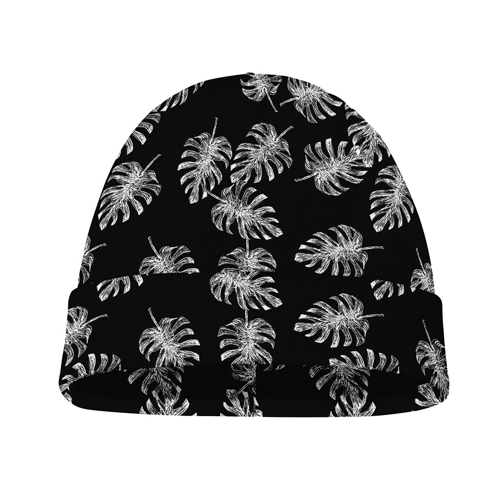 Black And White Monstera Pattern Print Beanie