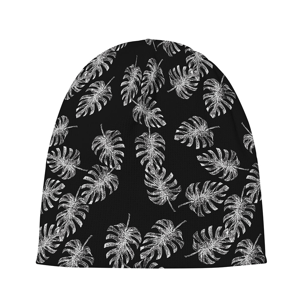 Black And White Monstera Pattern Print Beanie